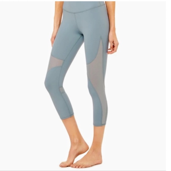 ALO Yoga Pants - Alo Yoga Coast Capri Leggings High Waist Mesh Cropped Women’s size S Blue Haze